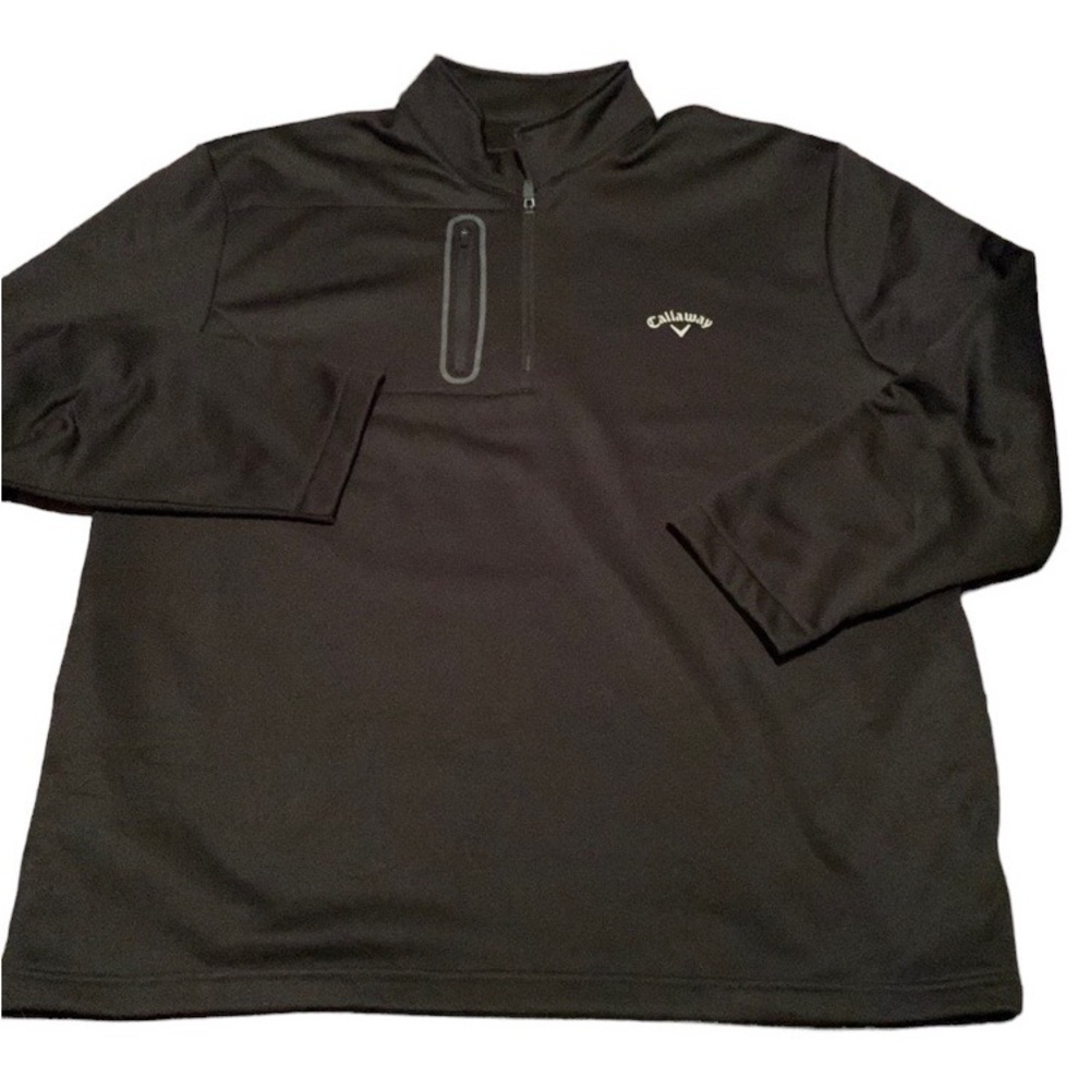 CALLAWAY Men's Pullover 1/4 Zip Golf Sweater Front Pocket Black 2XL BARGAIN RARE